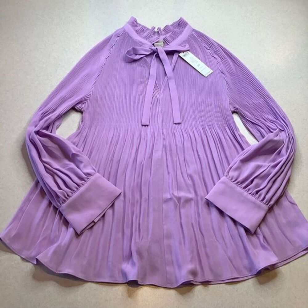 Chico’s 2 Petite Pleated Peasant‎ Top Icy Purple NWT